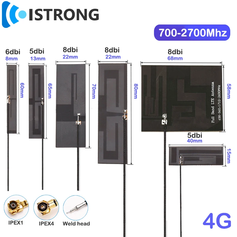 

2 шт., 4G полнодиапазонная Гибкая плата FPC, Внутренняя патч-антенна, 8 дБи, один усилитель с высоким коэффициентом усиления, 700-2700 м, усилитель для NB-IoT GSM868