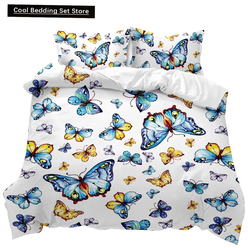 

Butterfly Duvet Cover Girls Women Spring Blue Golden Butterfly Bedding Set Animal Double Queen King Size Polyester Qulit Cover