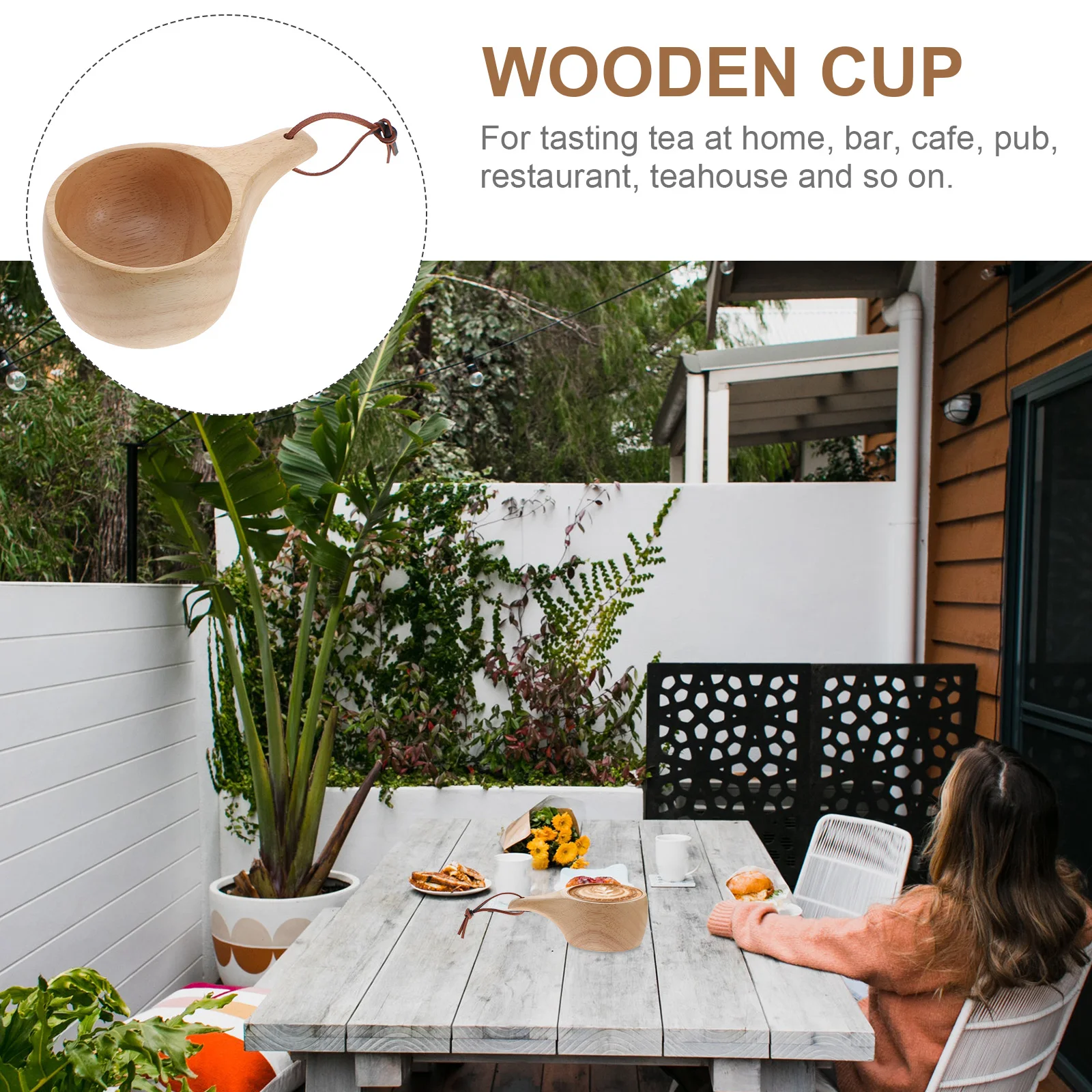 

Wooden Milk Cup Water Cup Accurate Proportion Coffee Tea Beer Mug Rope Hanging for Home Bar Cafe Tea Mug