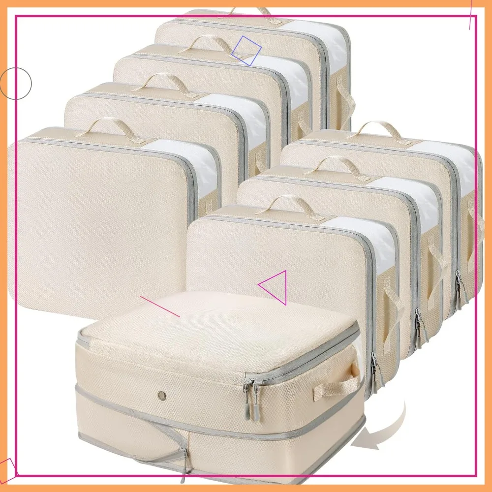 

8-Pack 19L Compression Storage Bags with Window Handle & Zipper - Space Saver for Sweaters, Clothes, Sheets