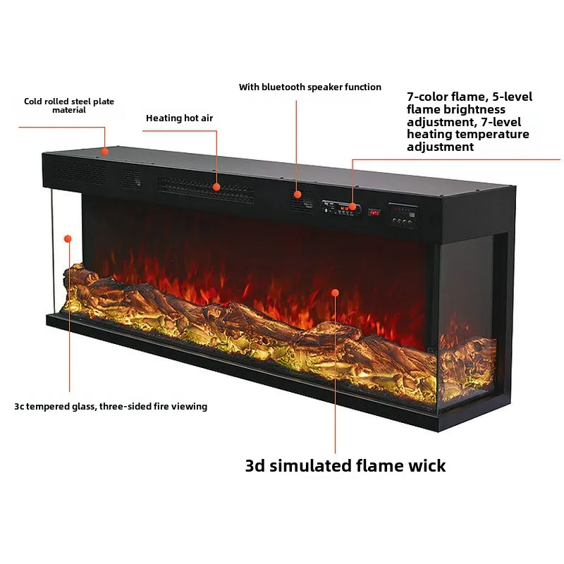 European Style Electric Fireplace Three-Sided Flame Simulation Built-In  Speaker Insert Installation Household Hotel