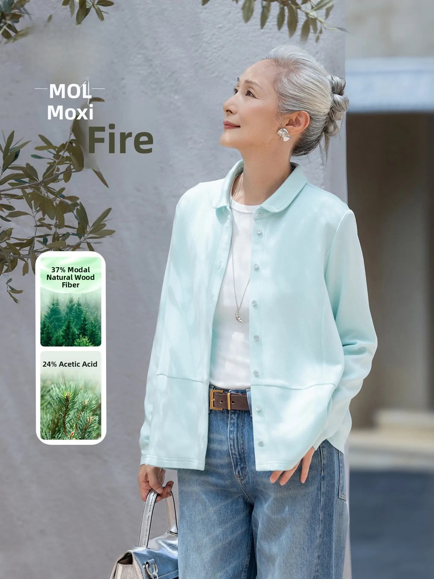 

Muzhi Acetate Spring Fashion Shirt Thin Outerwear Top for Middle-Aged Women Long Sleeve Casual Wear Standard Size Loose Fit