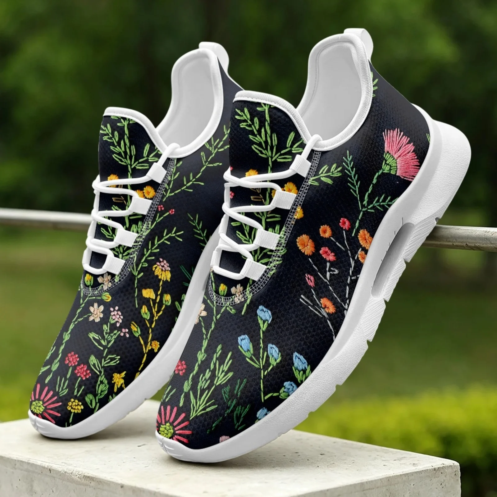 XIXIRIMIDO Women's Lace-up Casual Shoe Nurse Shoes Women's Sandals Sports Men's Sneakers and Casual Shoes Tenis Feminino Flowers