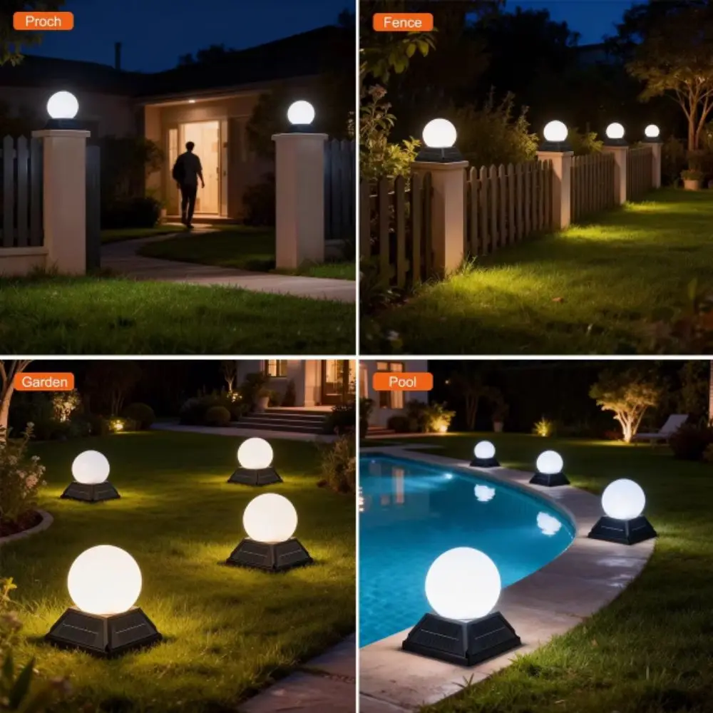 Column Light Round Ball Solar Post Light Remote Control Timer Solar Pillar Lamp IP65 Waterproof Modern Minimalist Moon Lamp Lawn