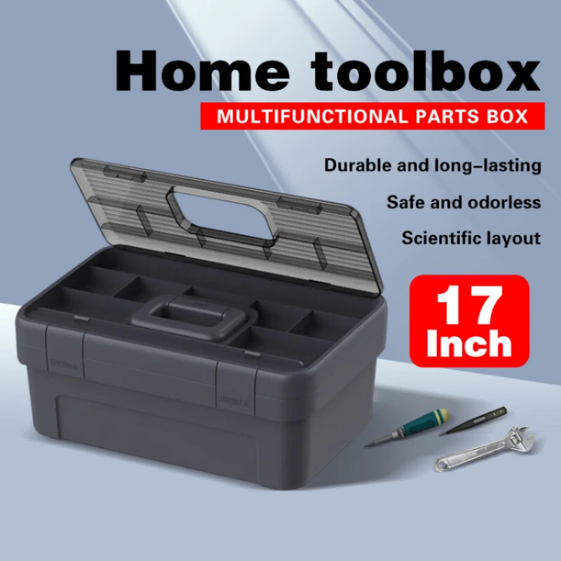 JIMIHOME Tool Box Storage Box with Handle 17 Inch Home Multifunctional Toolbox Portable Organizer Home Tool Storage