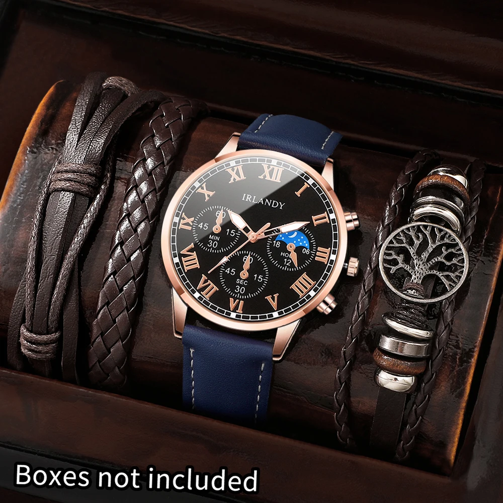 4pc men's watch + accessories set, latest design, combining fashion and business, a perfect piece