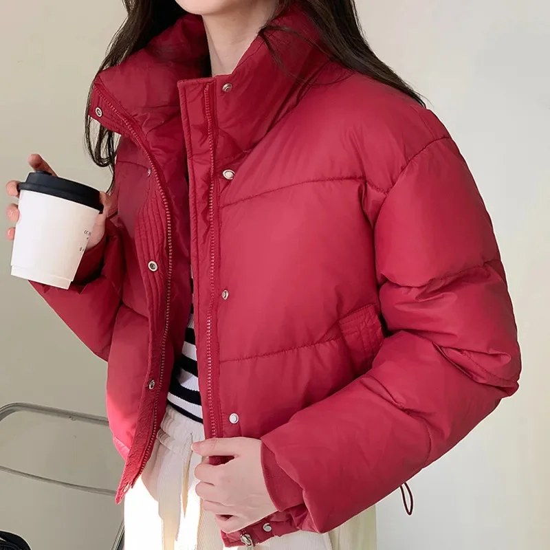 Women Down Jacket Short Cotton-padded Clothes Parkas Warm Stand Collar Cold Coats 2024 Winter New Loose High-End Cropped Jackets