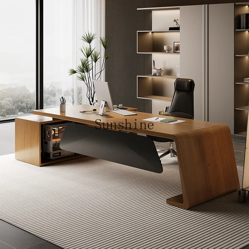 Solid wood office boss table with tea table integrated reception business large board table