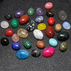 10pcs/Lot Cabochon Beads Natural Stone Oval Flatback Cabochon for DIY Rings Earrings Necklace Blank Base Jewelry Making Findings