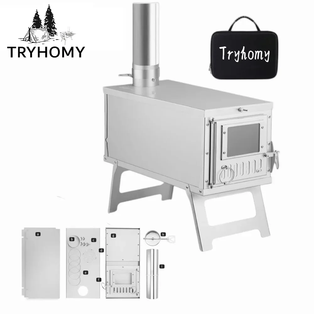 

Ultralight Camping Wood Burning Stove Portable Tent Stove With Chimney Pipes Hiking Cooking Stainless Steel Firewood Stove