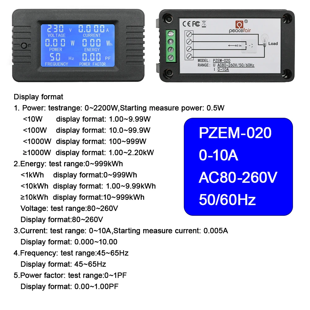 Imagem -04 - Pzem Bateria Capacidade Tester Tensão Atual Poder Capacidade Medidor Resistência Freqüência Medidor 5a 10a 100a Ac80260v 6in 1