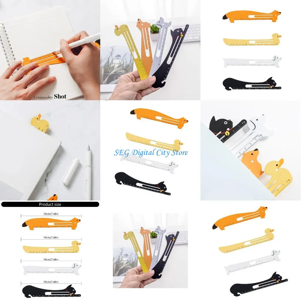 

U75B Classroom 4pcs Colorful metal Rulers Highlighting Animal Visuals Holy being Students Math and Note Accepting