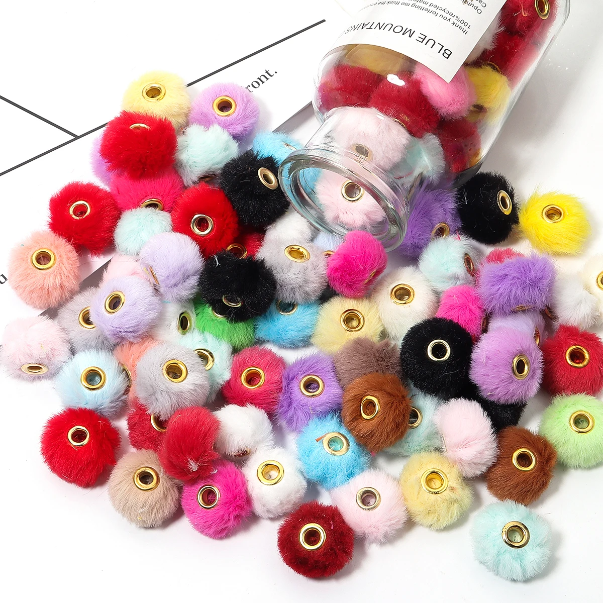 10pcs/lot Plush Fur Covered Ball Beads Cute Multicolor Pompom Spacer Beads For DIY Jewelry Making Earring Bracelet Accessories