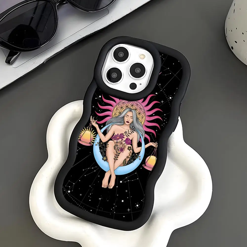 

Zodiac Sign Libra Phone Case for iPhone 17 16 15 14 13 12 11 Air Pro Max Plus Black Soft TPU Wavy Edge Cover