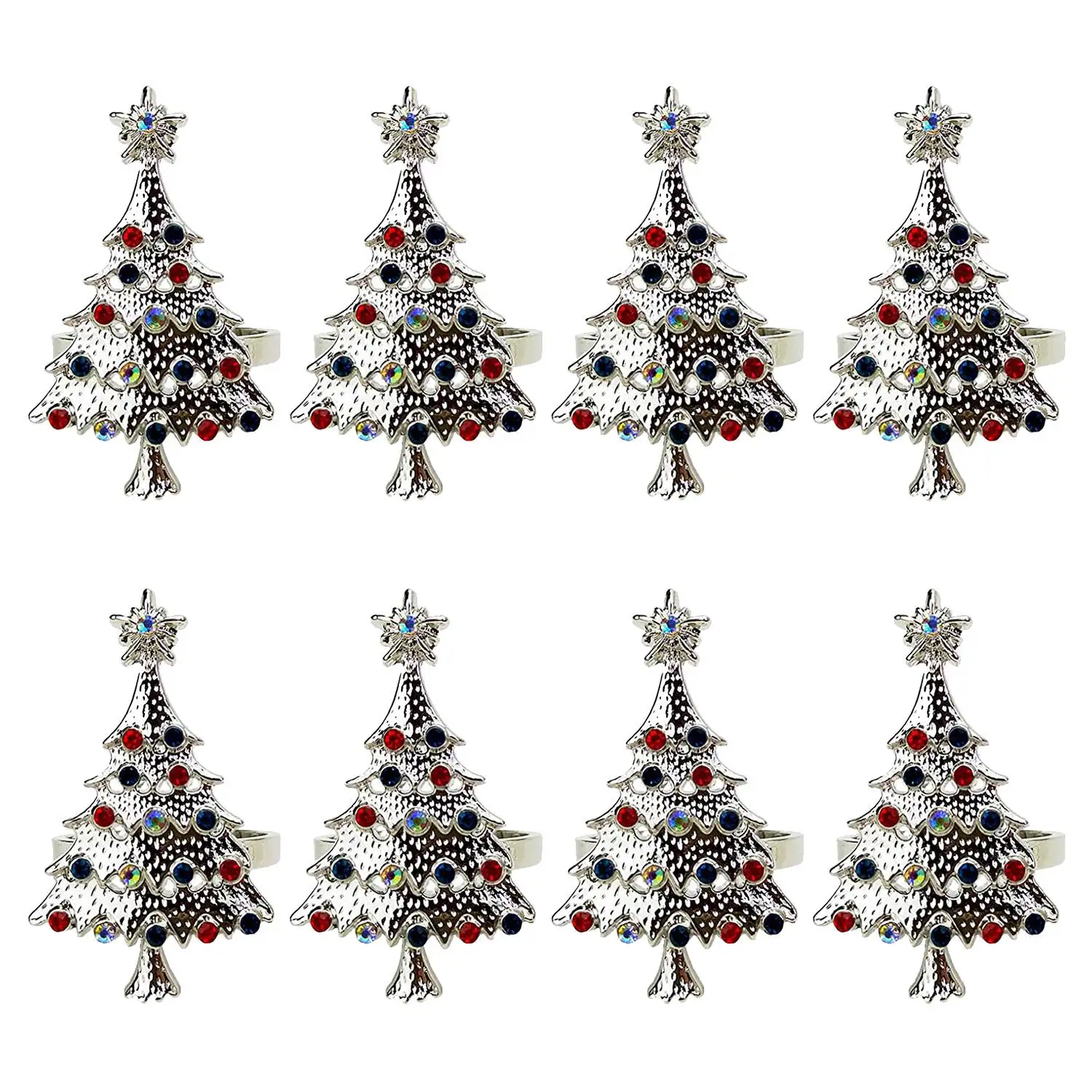 

Christmas Tree Napkin Rings Set of 8,for Wedding, Thanksgiving Day, Family Gatherings, Birthday Party (Silver)