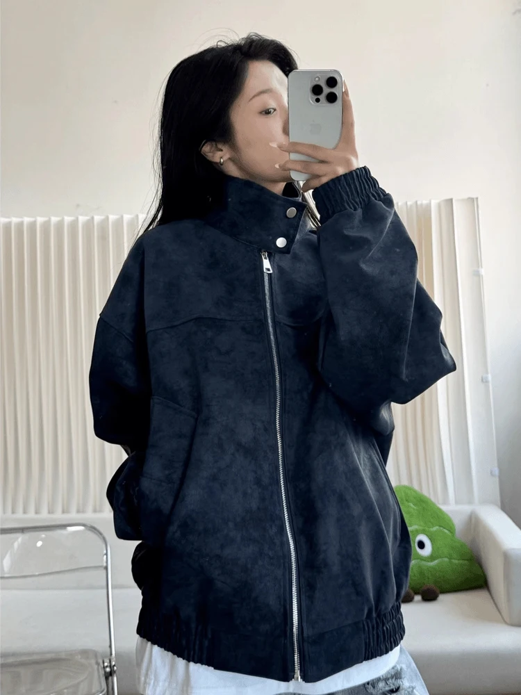 

Мужская верхняя одежда из искусственной кожи с воротником-стойкой тай-дай, широкая мужская верхняя одежда, осеннее свободное высококачественное бейсбольное пальто в американском стиле