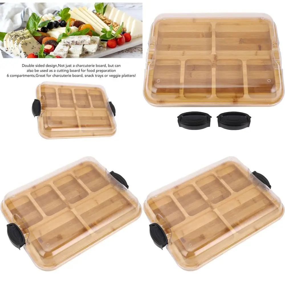 

Двусторонняя бамбуковая доска для приготовления мясных изделий с запирающейся крышкой и отделениями, 14,2 x 11