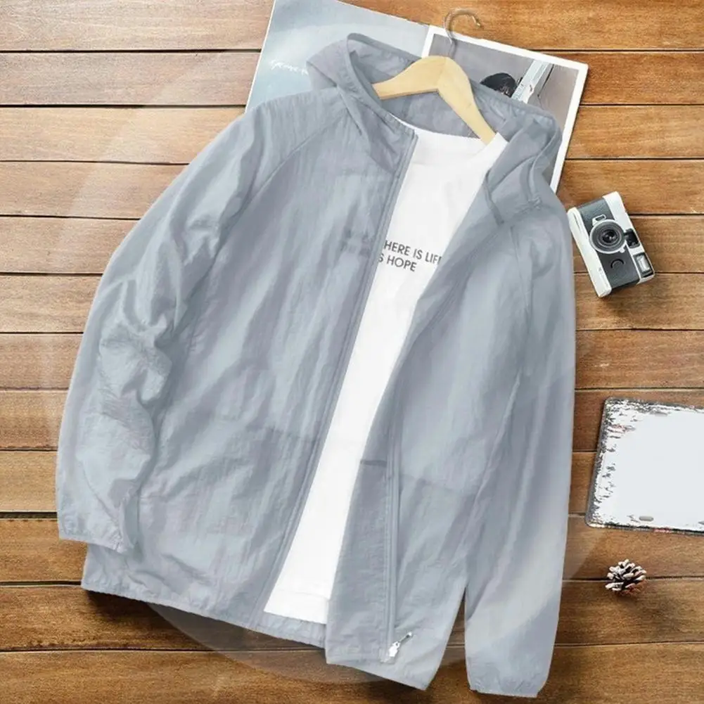 Sun-proof Coat Windbreaker Rain Jacket Zipper Men Outwear Breathable Thin Breathable Hooded Lightweight Exercise Rainproof Coat