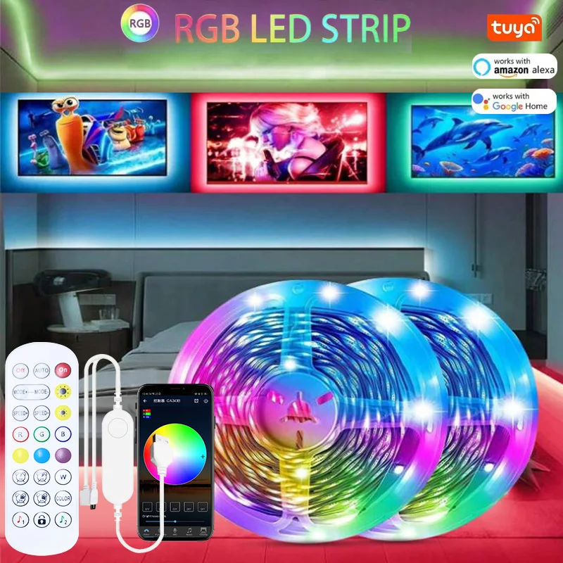 Led Strip Lights Tuya WIFI APP Control RGB LED Lights Music Sync for TV USB 5V Led Tape for TV Backlight Room Party Decoration