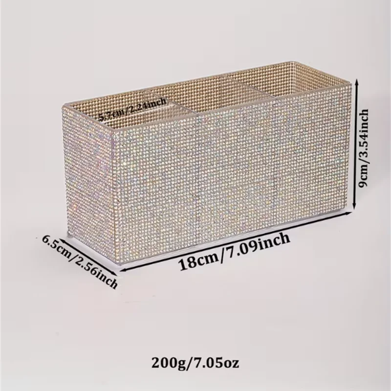 Organizador de pincel de maquiagem com strass brilhante, com 3 compartimentos, grande capacidade, pincéis de maquiagem, batom, ferramentas cosméticas, caixa de armazenamento
