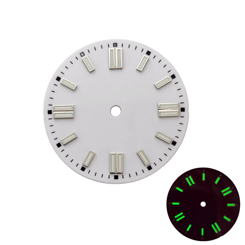 Mod 28.5mm Enamelled Literal Green Luminous Watch Dial Fits for NH35 ETA2836 Japan 8215 Pearl 2813 movement 3 O'clock