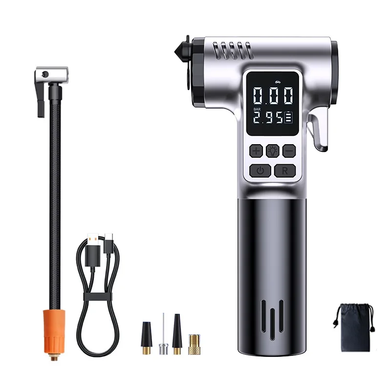Wireless Car Air Compressor Multifunction Safety Hammer Window Breaker Seat Belt Cutter Inflatable Pump With Digital Display