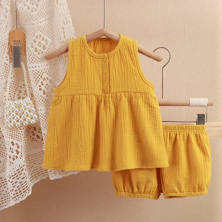 Fashion Children Girls Muslin Shirt and Shorts Set Casual Loose Shorts Sets for Kids Summer 0-5Years Two-piece Suit