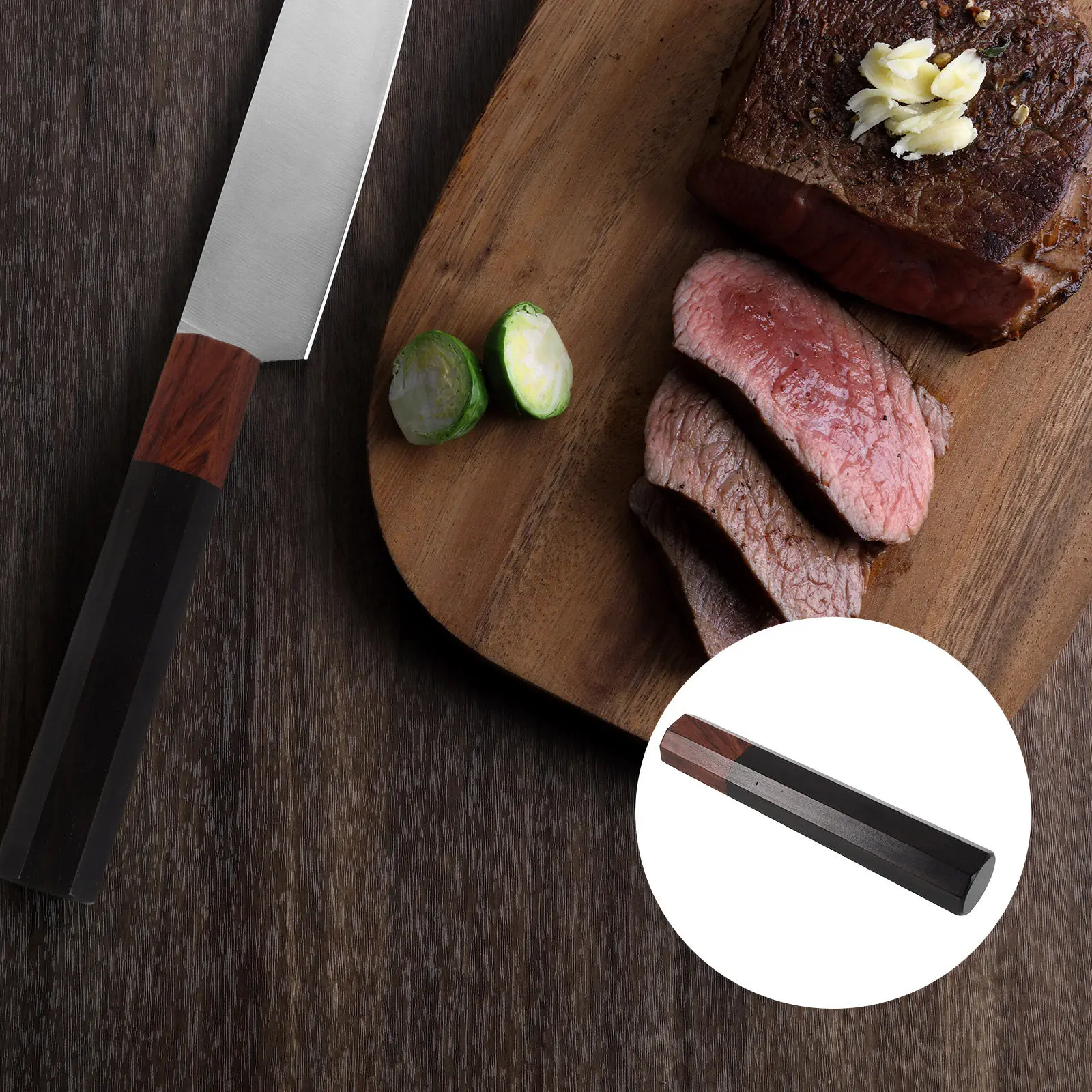 Octagonal Ebony Wooden Handle Replacement for Japanese Chef Knife Kitchen Knife Restoration Repair Smooth Finish Minimalist Grip