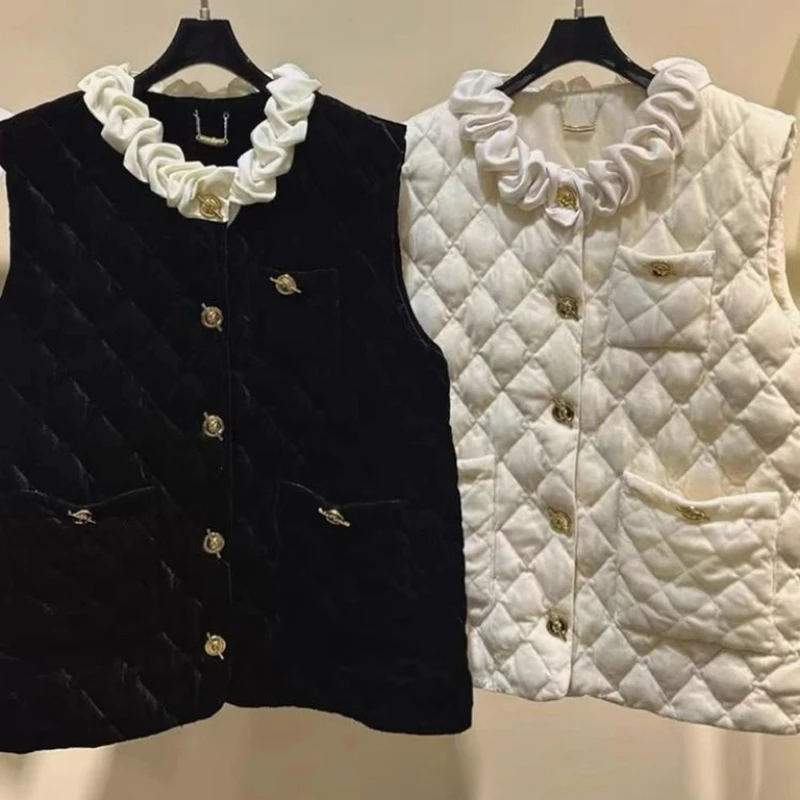 

Осенне-зимний короткий хлопковый жилет для женщин, новинка 2025, модный свободный повседневный жилет, темпераментный однотонный верхняя одежда, женская