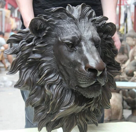 

wholesale factory Wall hanging Animal head Male lion Folk Bronze Copper Home Decoration Foo Dog Lion Head Mask Statue Sculpture