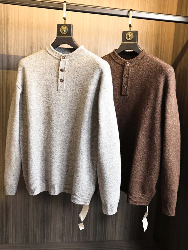 

Американский модный шерстяной мужской трикотаж с воротником Генри Thiened, эластичный повседневный Faion Ci Sle, осень-зима, теплый чистый цвет