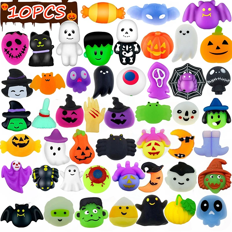 10PCS Halloween Series Pumpkin Ghost Squeeze Small Toys TPR Stress Relief Pinch Doll For Kids Halloween Party Decompression Toys