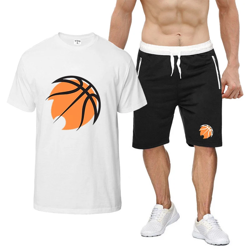 Men's 2025 Basketball pattern Logo Print Summer New Short Sleeve Oversized Breathable Lightweight T-shirt Pants Suits