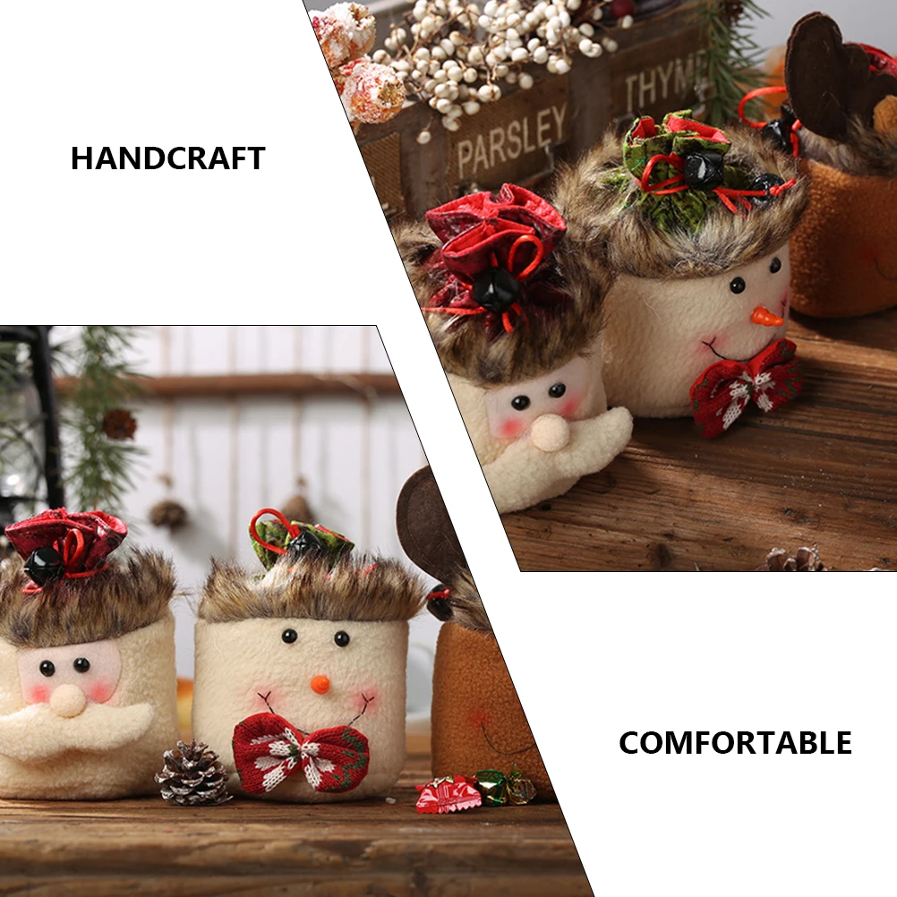 

3 Pcs Candy Bags Cartoon Apple Cloth Storage Christmas Treat Drawstring Container Gift Elder