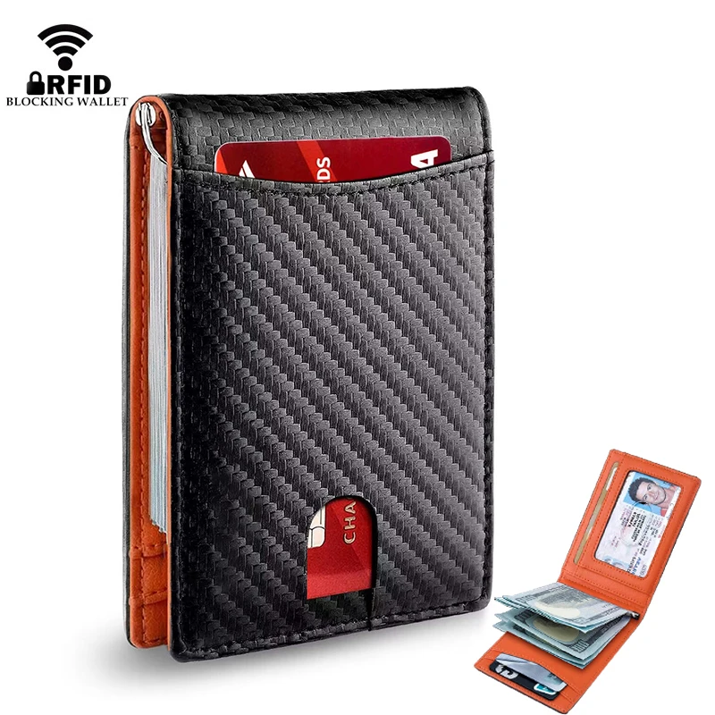 Rfid Leather Men Wallets Money Bag Slim Thin Card Holder Wallet Carbon Fiber Male Small Short Purse Black Billfold Walet Gifts