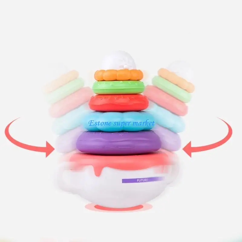 090B スタッキングネスティングサークルレインボータワーソフトタンブラーリングスタッカーおしゃぶりスクイーズ 早期教育学習用