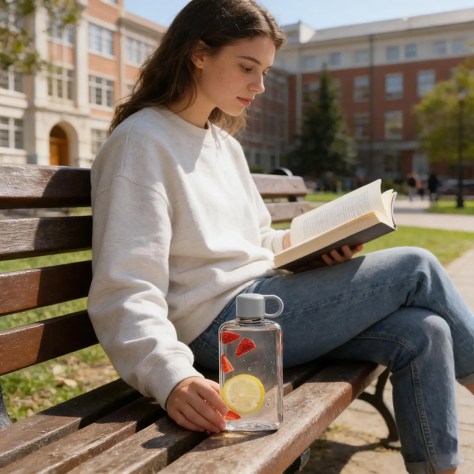 

Flat Water Bottle 500ml Portable Flat Leakproof Cup Rectangle Water Bottle For Beverage Coffee Drink Summer Outdoor Indoor Car