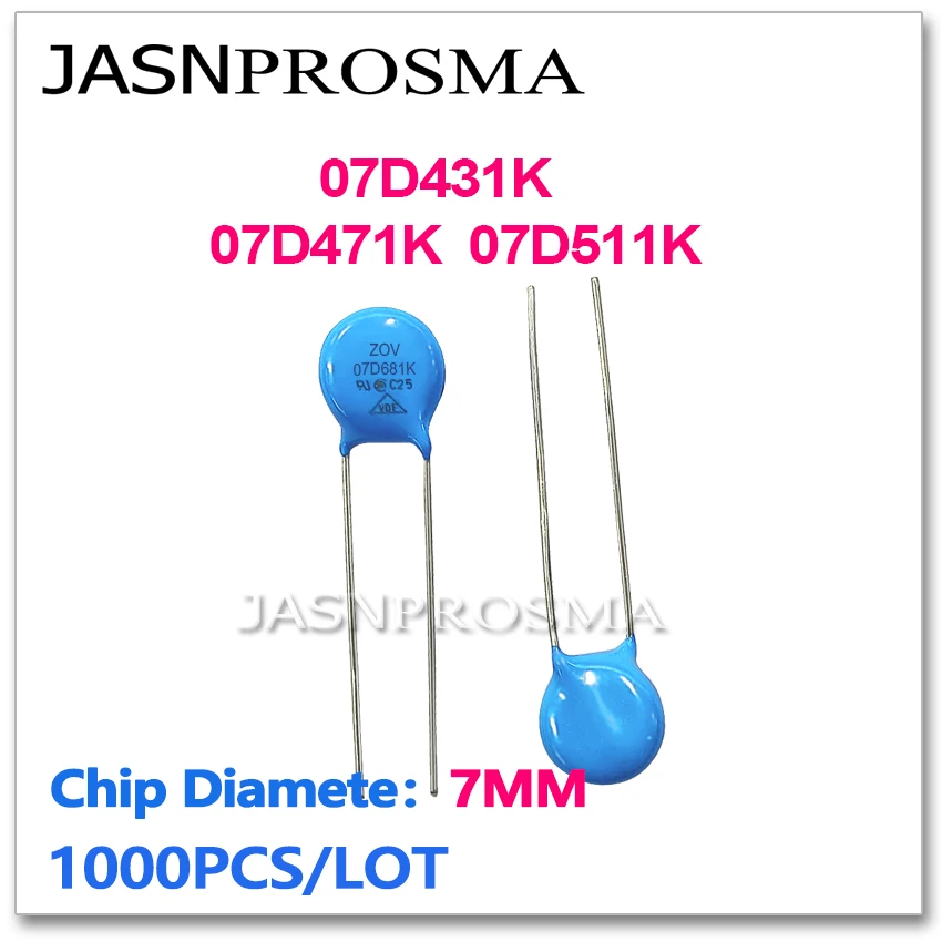 

JASNPROSMA 07D431K 07D471K 07D511K 7MM 1000PCS 430V 470V 510V Varistor resistor 7D431K 7D471K 7D511K ZOV piezoresistor
