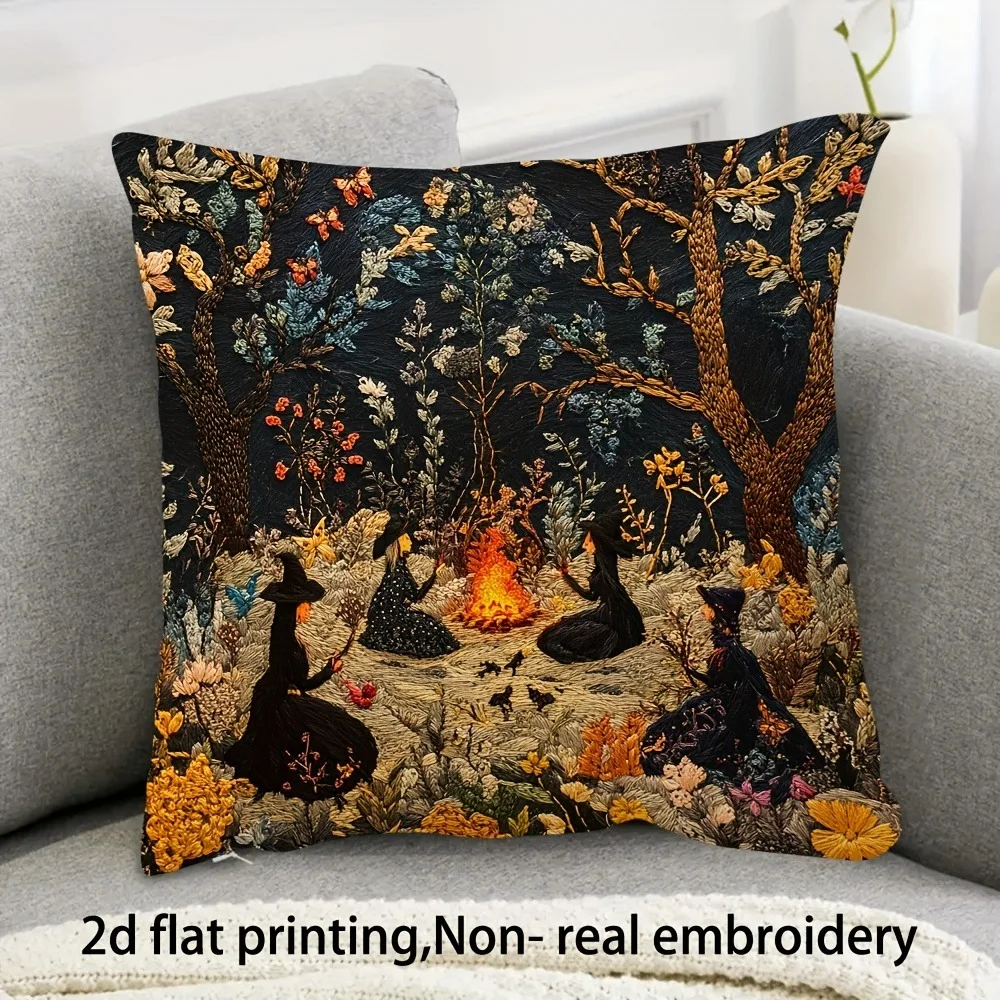 Witchy Forest Scene 2D Flat Printed Pillowcase: Add Magical Charm to Your Space! Sofa cushion cover,home decoration, 2D printing