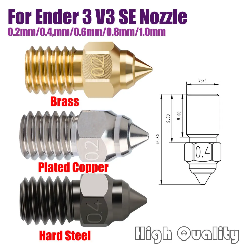 High Speed Nozzles For Ender 3 V3 SE Brass / Hard Steel / Plated Copper Nozzle For Spider Hotend Ender7 Ender 5 S1 Serise