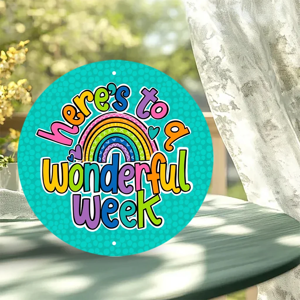 JIT 1-pc Light cyan rainbow YOU ARE WONDERFUL graffiti print round metal tin sign wall decor, hassle-free hanging structure, this stylish metal tin sign fits reading nook and bedroom for multi-scene wall decor, excellent daily home - view 7