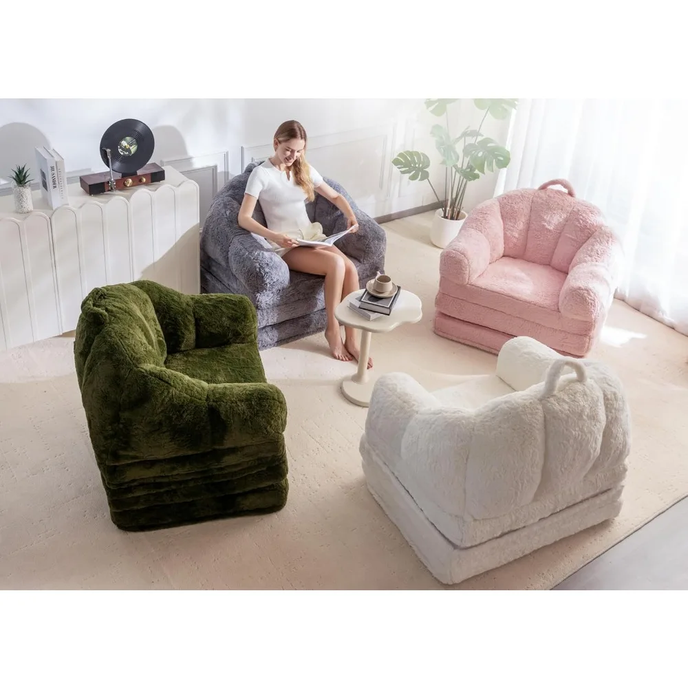

Folding Sofa Bed, 2 in 1 Convertible Sofa to Lounger Comfy Single Bean Bag Chair for Adults, Floor Sleeper Couch with Handle, F