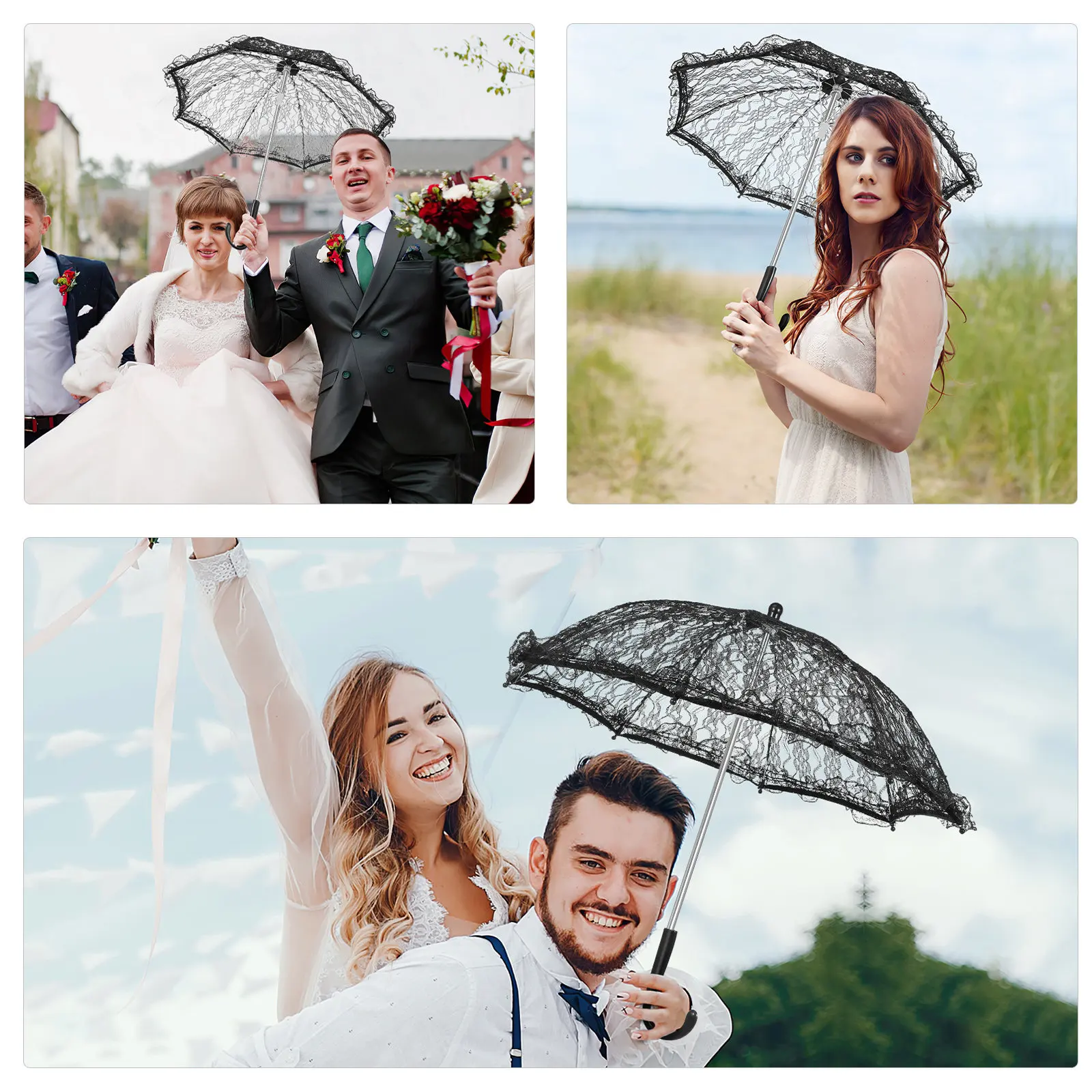 2Pcs Large Lace Parasol Elegant Embroidered Vintage Style Umbrella for Wedding Day Bridal Photoshoot Dance Prop Compact Folding view 2