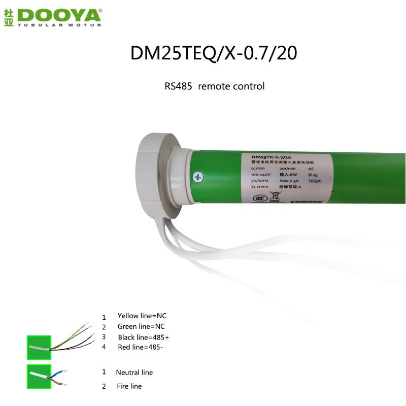 Dooya Tubular Motor 220V 50MHZ DM25TEQ with RS485 Motorized Rolling Blinds biulted -in receiver 433MHz for 38mm tube