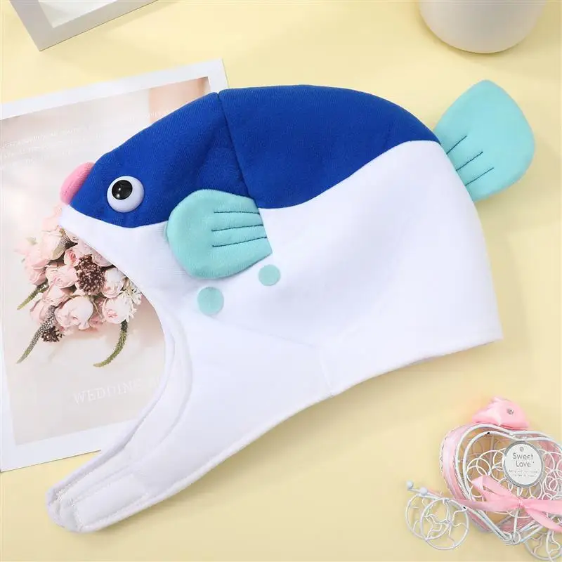 Party Costume Hat Puffer Fish Shape Cap Plush Animal Cosplay Headwear Photo Prop for Festival Cosplay Carnival