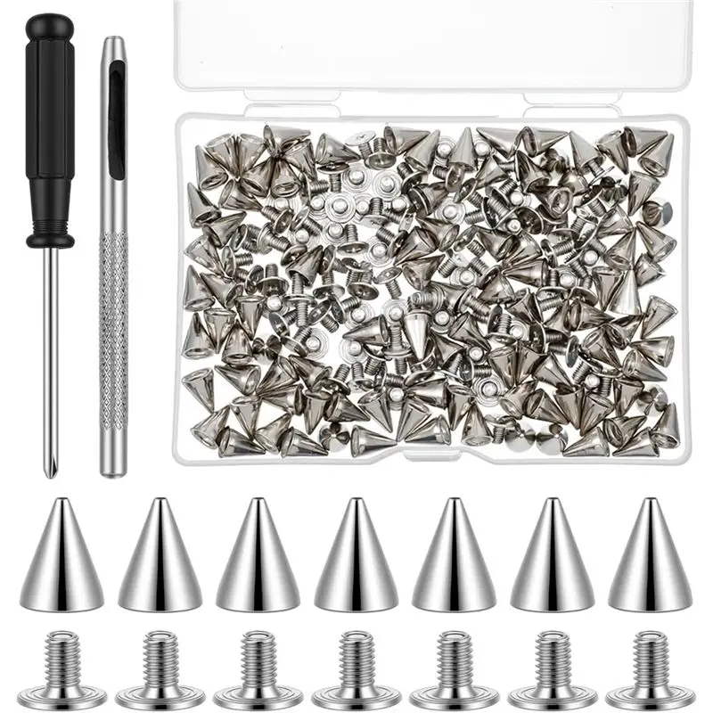 ABKW-200 Pcs Cone Spikes Punk Spikes And Studs Kit Metal Tree Spike Screwback Studs For DIY Leathercraft Decoration Suitable