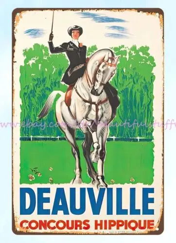 mancave 1950 Deauville Normandy Horse Show DEAUVILLE CONCOURS HIPPIQUE tin sign