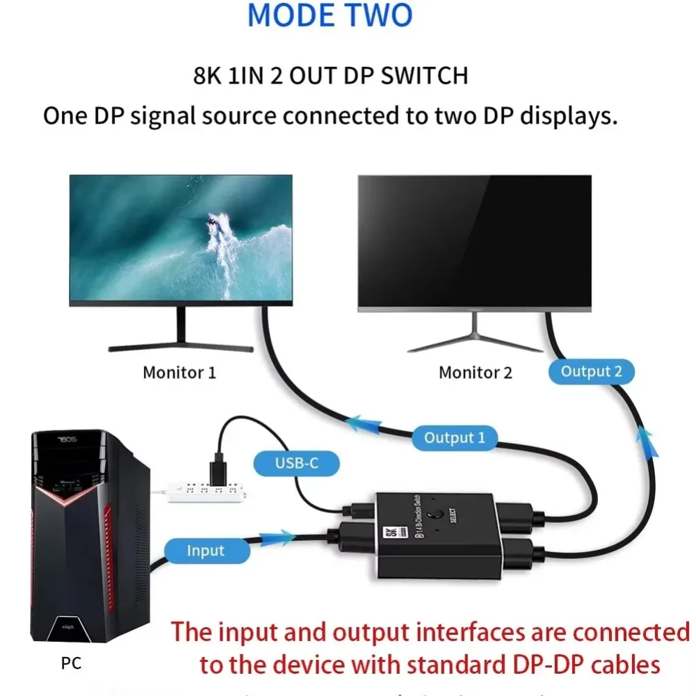 FSU 8K DisplayPort 1.4 Switch ثنائي الاتجاه الفاصل KVM 2X1 1X2 DisplayPort 8K/30 هرتز 4K/120 هرتز ثنائي الاتجاه Displayport Switcher