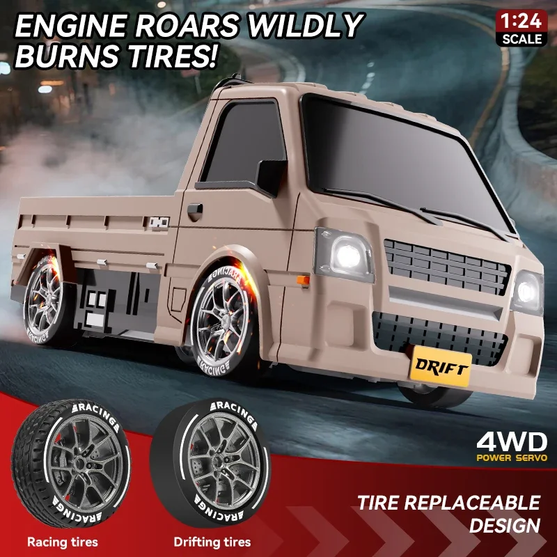 1/24 4WD RCドリフトカーシミュレーション小型バン型トラック2.4Gリモコンレーシングカーライト付き車両おもちゃ子供向けクリスマスプレゼント