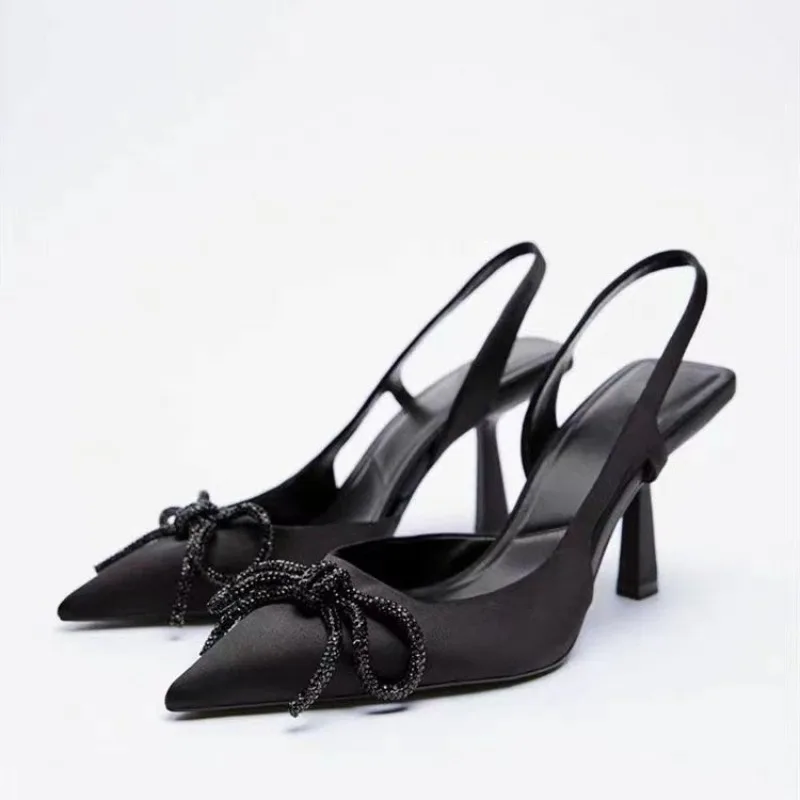 

New Style Fashion Woman's High Heels Sparkly Bow Sandals Pointed Toes Women's Luxury Shoes Elegant Pumps for Women Zapatos Mujer